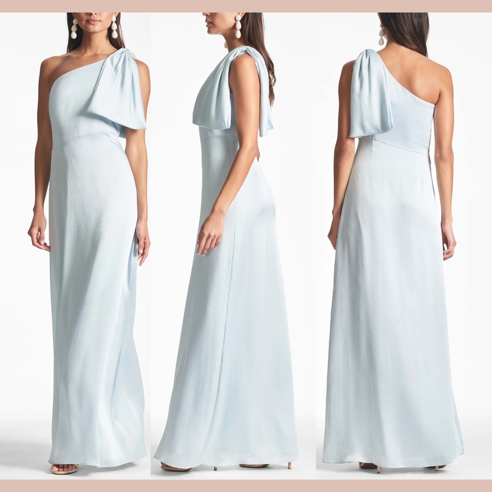 NWD‎ $285 Sachin & Babi [ 12 ] Chelsea One Shoulder Crinkle Gown Ice Blue J2133